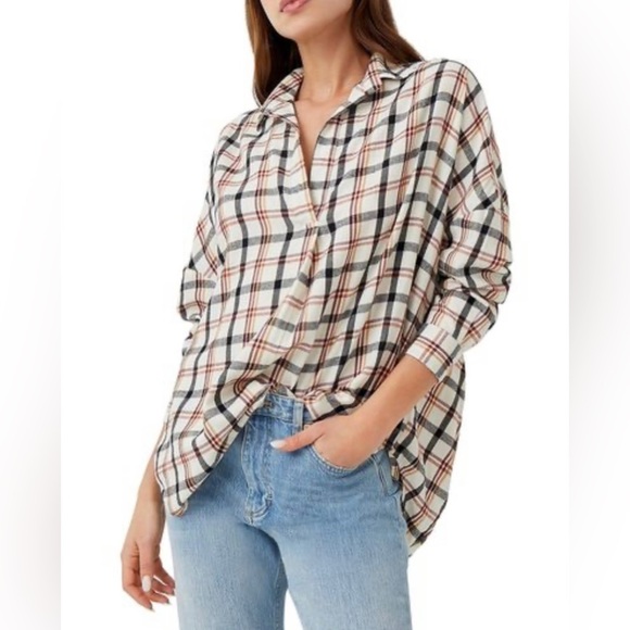 French Connection Panita Organic Cotton Flannel pop over top - Picture 1 of 8